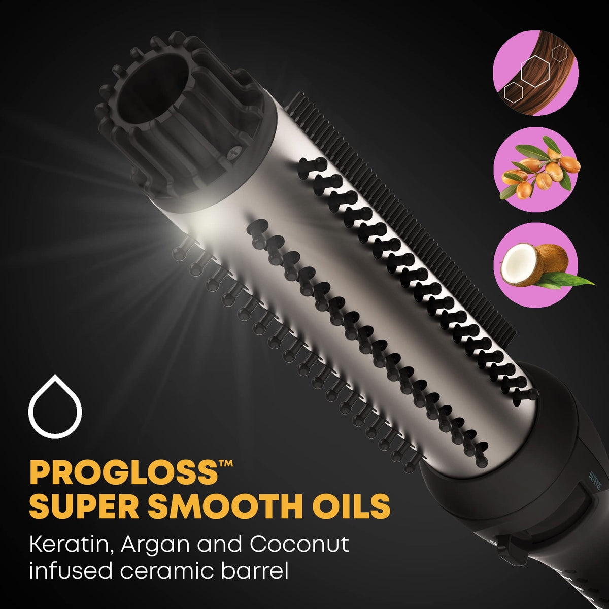 Revamp Progloss Volume & Wave Ceramic Heated Brush - Curling Iron Brush with Retractable 1.25” Bristles, Ceramic Barrel Infused with Progloss Oils Beauty & Personal Care REVAMP