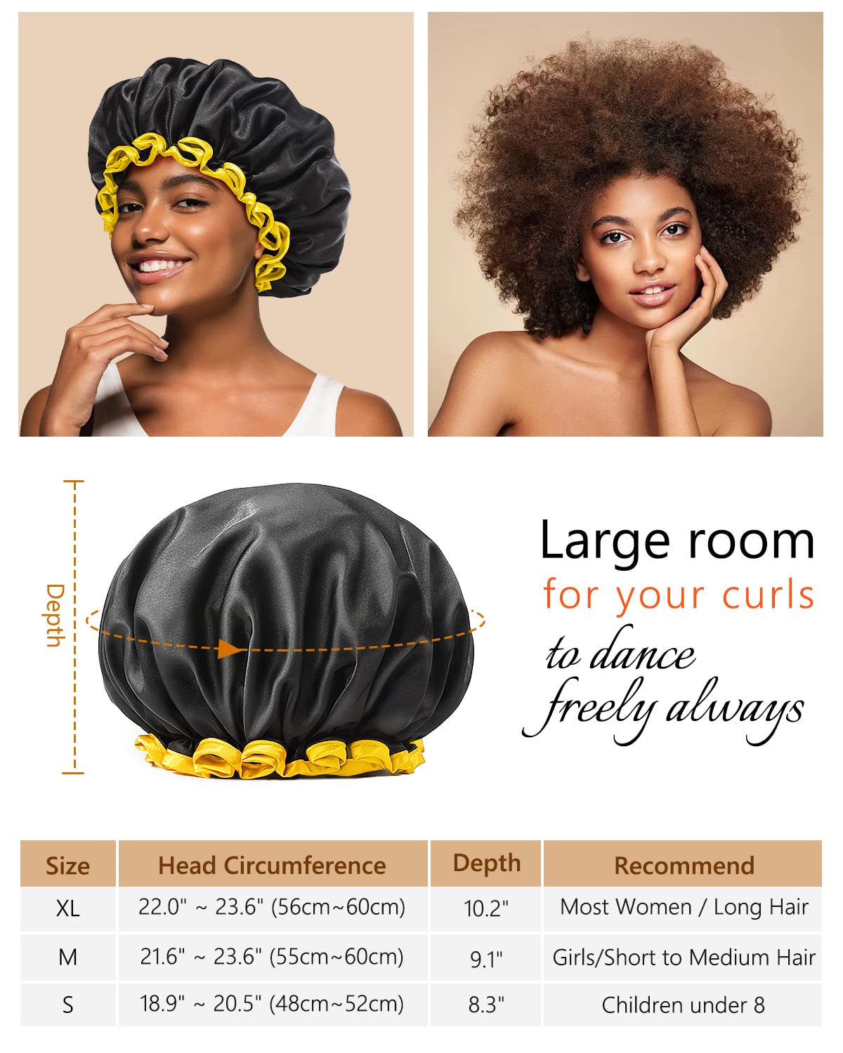 mikimini Black Shower Caps for Women Men & Girls 2 Packs, Reusable, Double Layers Waterproof Bathing Shower Hat with Soft Comfortable PEVA Lining Beauty & Personal Care mikimini