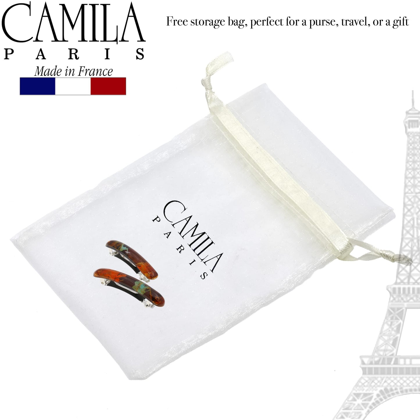 Camila Paris CP3328 French Hair Barrette Clip for Girls, Orange Small Set of 2 Strong Hold Grip Hair Clips for Women, No Slip Rubberized Automatic Beauty & Personal Care Camila