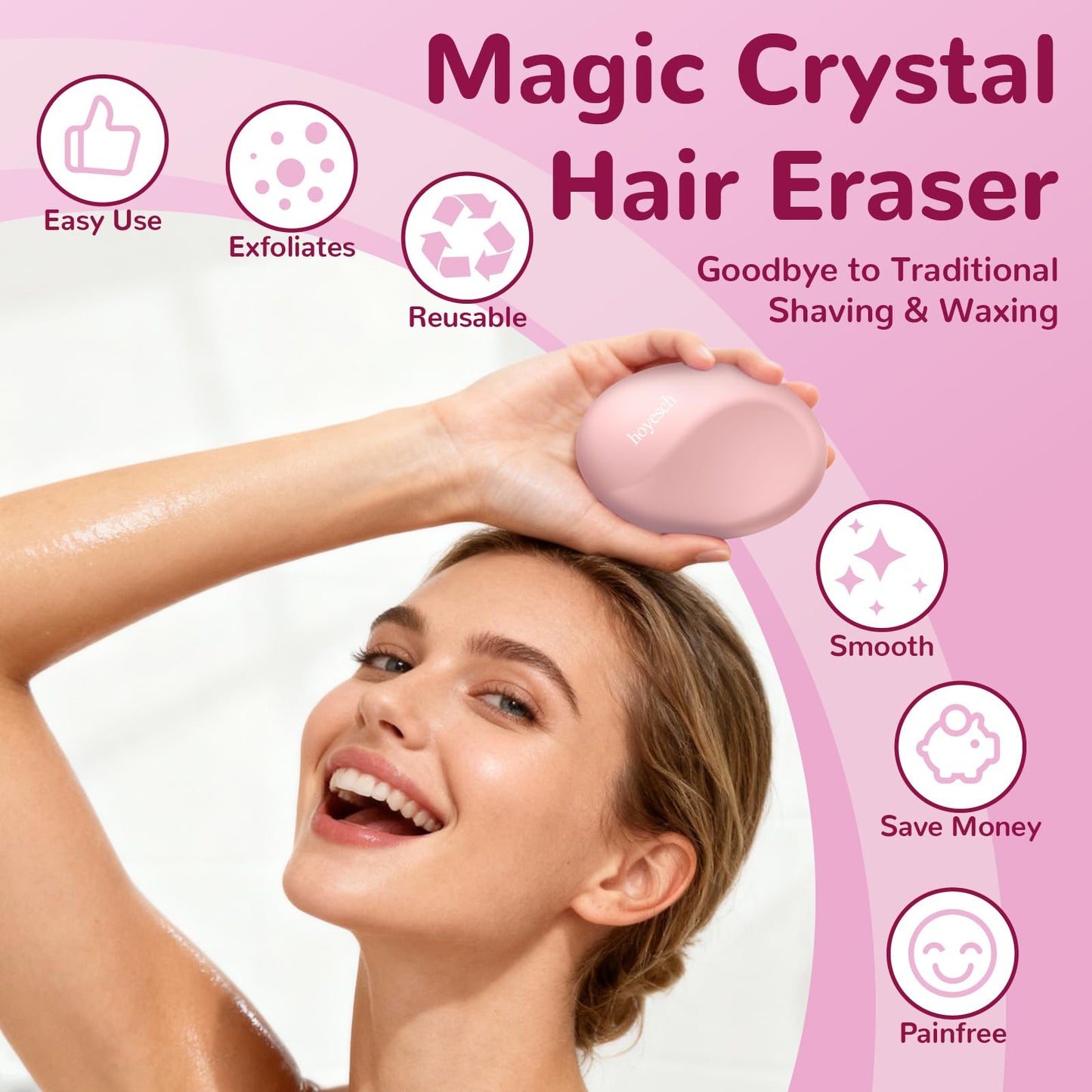 hoyesch Crystal Hair Eraser for Women and Men, Reusable Crystal Hair Remover Painless Exfoliation Epilators Hair Removal for Women, Magic Hair Eraser Beauty and Personal Care hoyesch