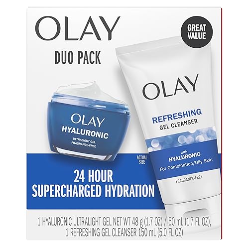 Olay Hyaluronic Duo Pack, Refreshing Gel Face Wash, Fragrance-Free 5 fl oz, Hyaluronic Ultralight Gel Face Moisturizer, Fragrance-Free 1.7 oz Beauty & Personal Care Olay