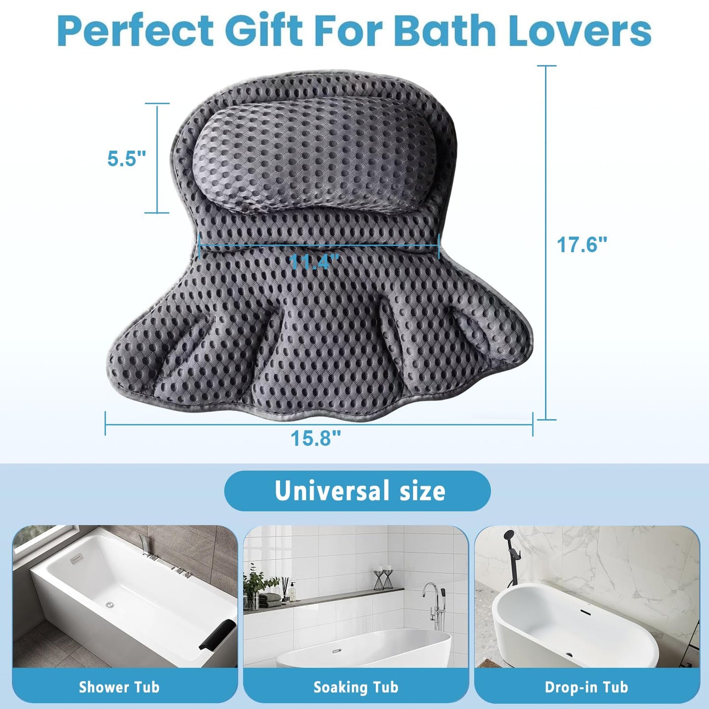 Luxury Bathtub Pillow, 4D Air Mesh Soft Bath Pillows for Tub, Ergonomic Neck & Back Support, Non-Slip Suction Cups Head Neck Support Hot Tub Pillow Beauty and Personal Care LYLIZHUANG