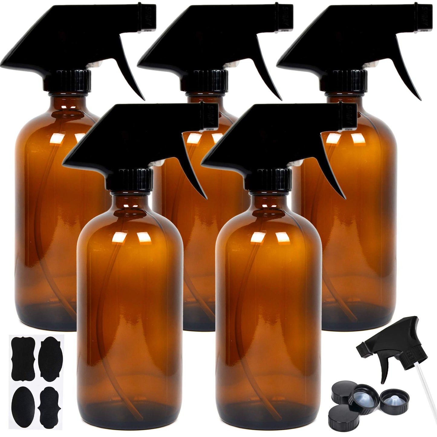 Youngever 5 Pack Empty Amber Glass Spray Bottles, 8 Ounce Refillable Container for Essential Oils, Cleaning Products, or Aromatherapy, Trigger Sprayer Beauty & Personal Care Youngever