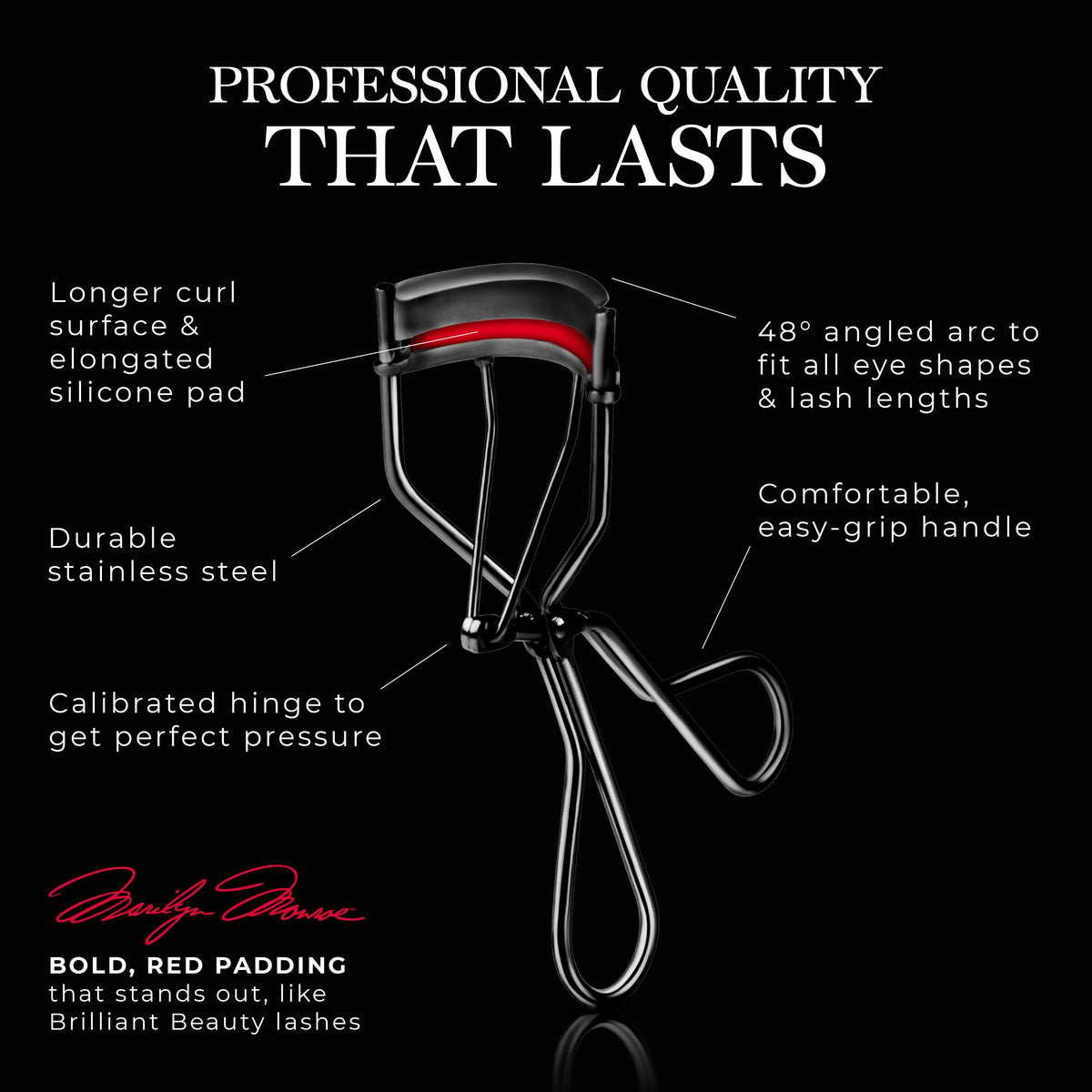 Brilliant Beauty Eyelash Curler with Satin Bag & Refill Pads - Award Winning - No Pinching, Just Dramatically Curled Eyelashes for a Lash Lift in