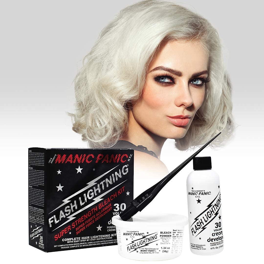 MANIC PANIC Flash Lightning Hair Bleach Kit - Bleach Powder + 30 Volume Developer - Hair Lightener for Dark Shades - Lifts Up to 5 Levels - Achieve Beauty & Personal Care MANIC PANIC