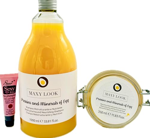 Maxy Look Restructuring and Nourishing Shampoo - Enriched with Egg Proteins and Minerals Shampoo 33.8 fl oz /1000ml and Mask 350ml/11.83 fl oz Beauty & Personal Care Maxy Look