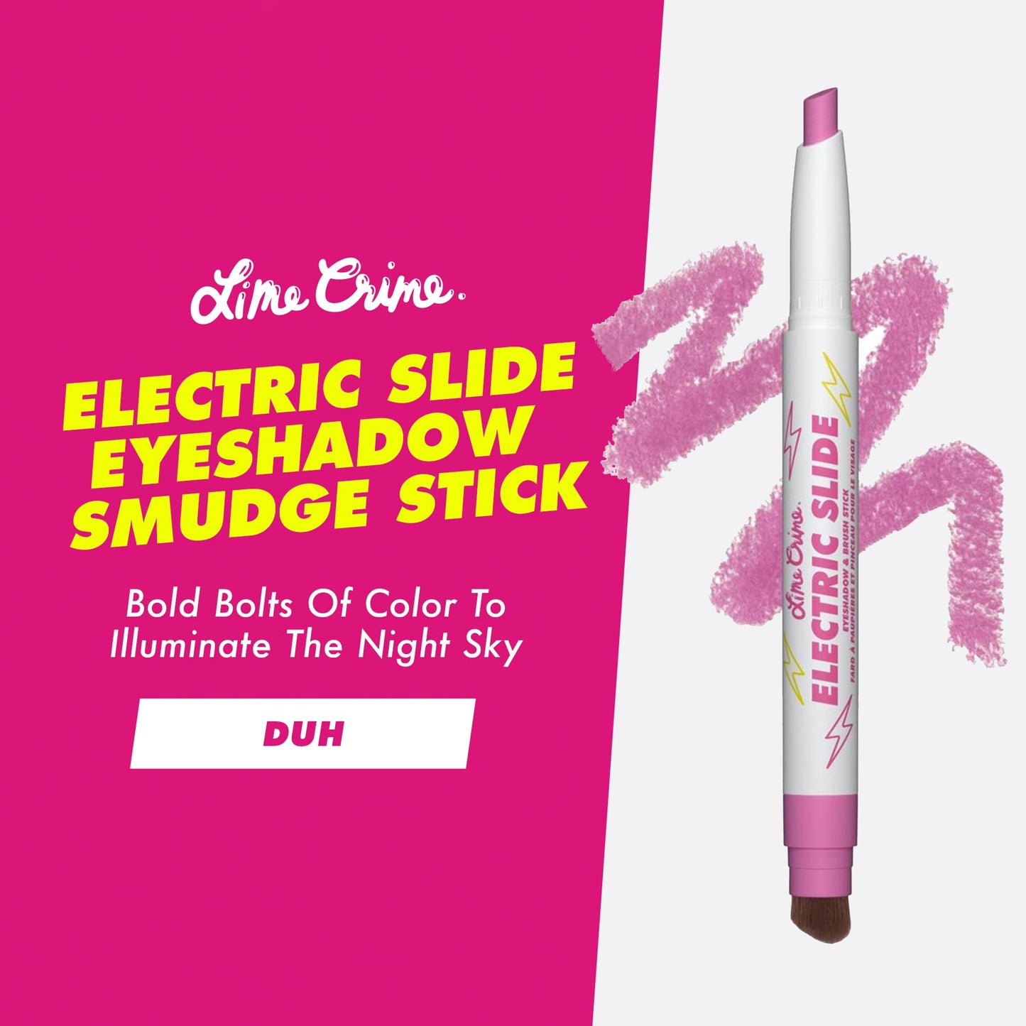 Lime Crime Electric Slide Eyeshadow & Brush Stick, DUH (Metallic Magenta) - Lightweight 2-in-1 Eyeshadow Smudge Stick with Angled Brush for Long Beauty & Personal Care Lime Crime