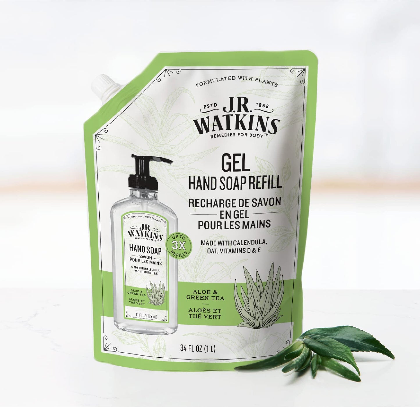 J.R. Watkins Hand Soap Refill, Aloe and Green Tea 34 fl Ounce Beauty & Personal Care J.R. Watkins