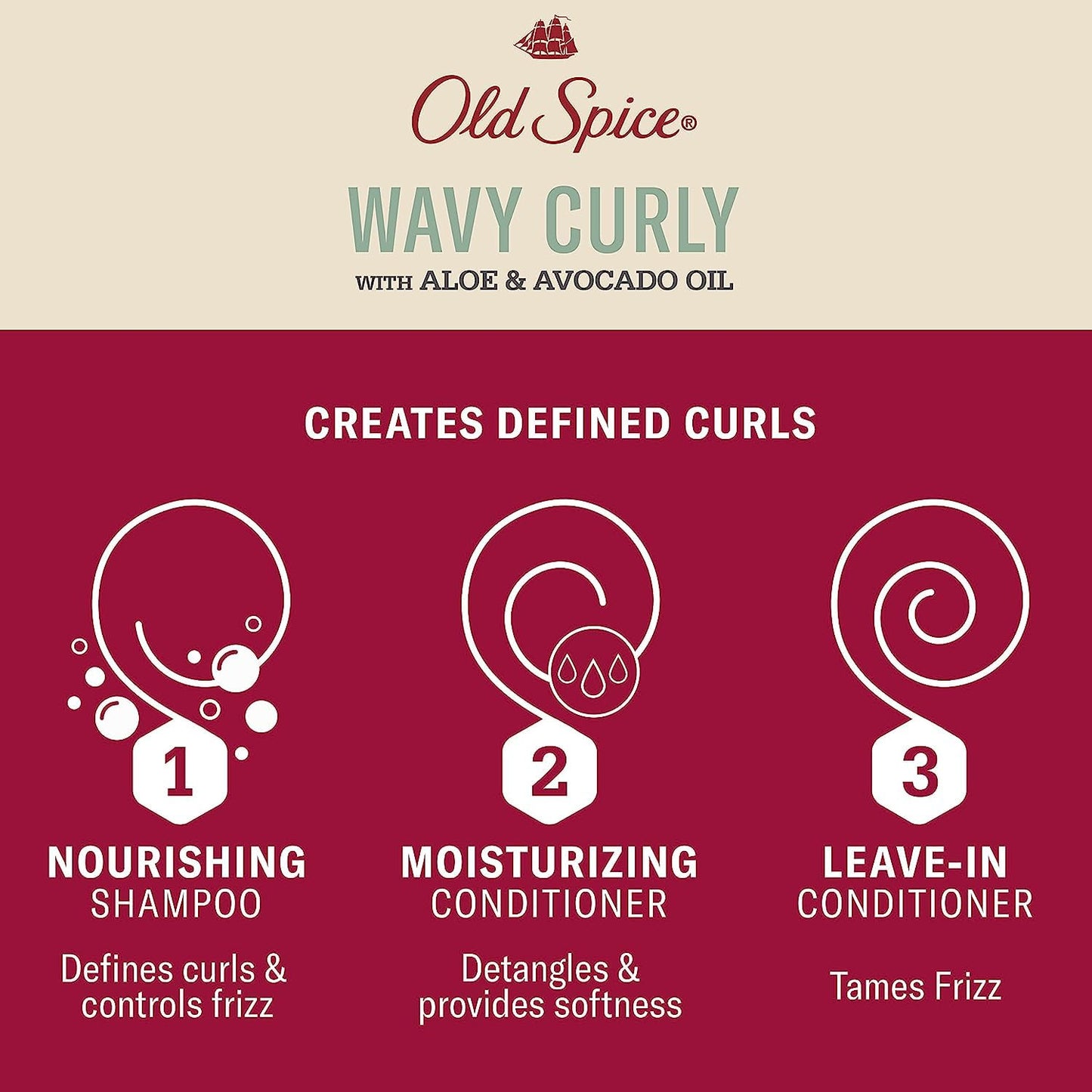 Old Spice Shampoo, Conditioner and Leave-in Conditioner Set for Men, Wavy Curly Hair Regimen Bundle Beauty & Personal Care Old Spice