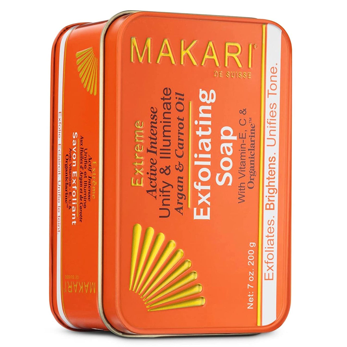 MAKARI Extreme Active Intense Argan & Carrot Oil Exfoliating Soap (7 oz) | Radiance-Boosting Bar | With Apricot Seed Extract & Vitamins C & E | Helps Beauty & Personal Care MAKARI
