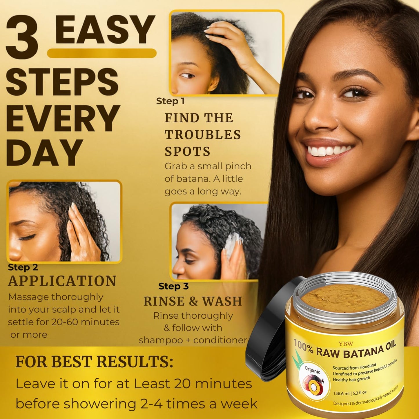 Raw Batana Oil for Hair Growth by Dr. Sebi Organic Raw Honduras Oil - 100% Pure & Natural Botana Paste for Thicker, Stronger Hair for Men and Women Beauty & Personal Care YBW