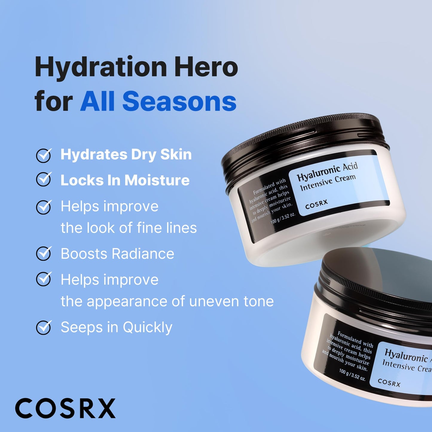 COSRX Hyaluronic Acid Moisturizing Cream, Lightweight, Non-Greasy, Long-lasting Hydration for Glass Skin, Daily Moisturizer for Sensitive Skin Beauty and Personal Care COSRX