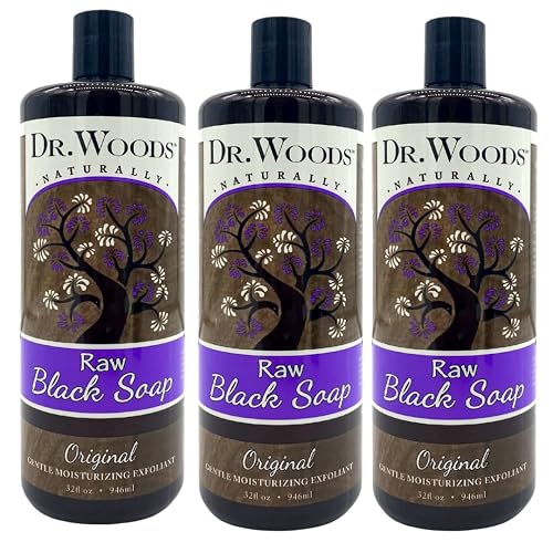 Dr. Woods Raw Liquid Black Soap, Body Wash for Men and Women, Gentle Exfoliant, Natural Cleanser for Face, Hands, and Body - 32 Fl Oz, Pack of 3 Beauty & Personal Care Dr. Woods