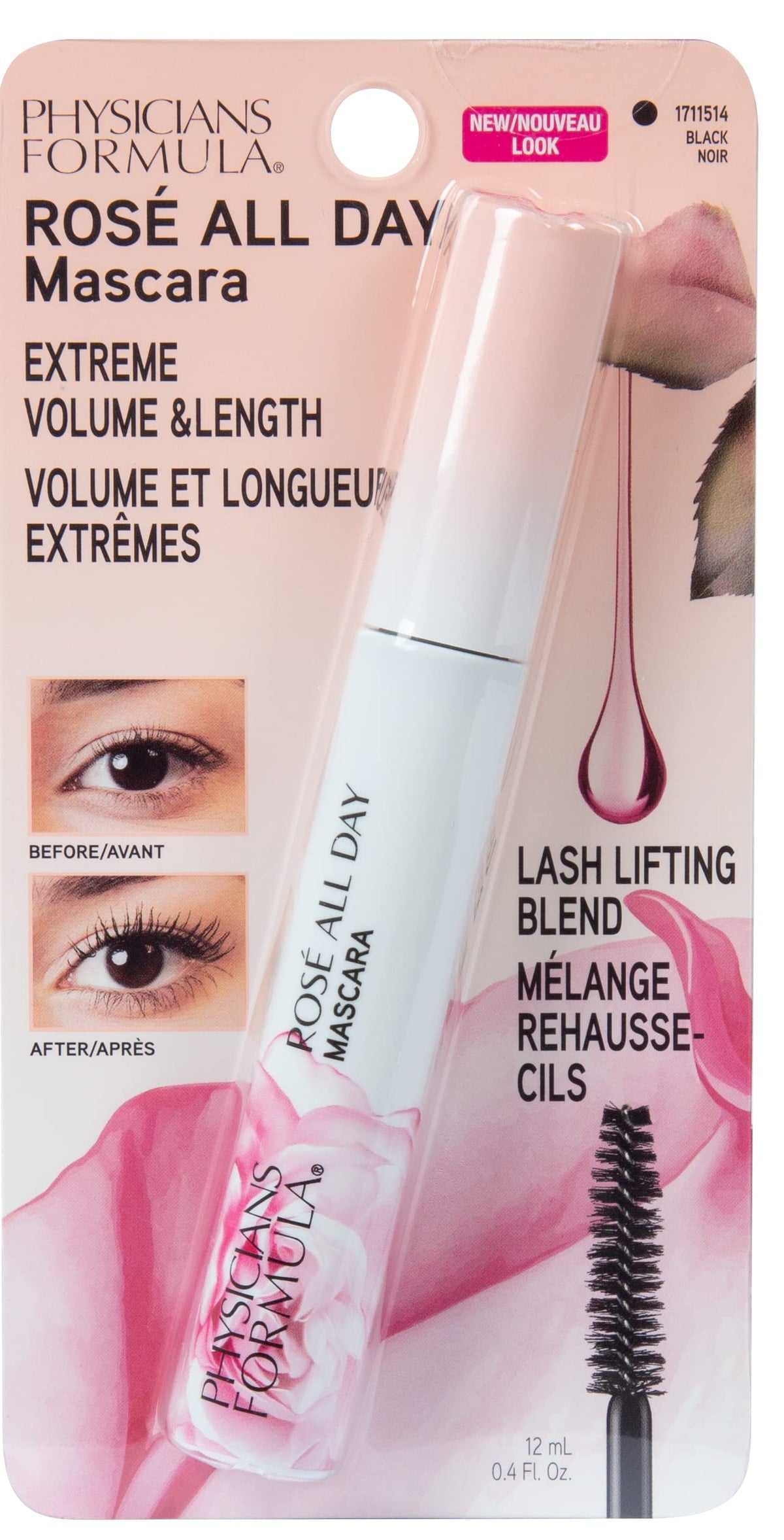 Physicians Formula Rosé All Day Mascara Black Volumizing, Hypoallergenic, Conditioning, Nourishing, Lifting, Lengthening, Dermatologist Approved