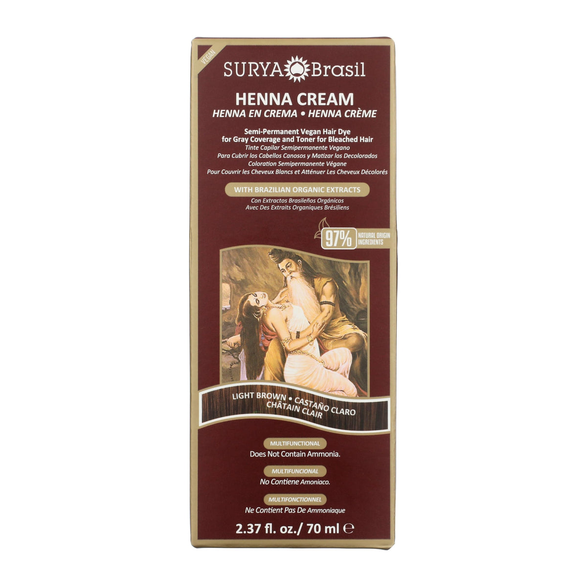 Surya Brasil Henna Cream Light Brown - 97% Natural Ingredients, Vegan, Cruelty-Free, Eco-Friendly, Semi-Permanent Hair Color, Deep Hydration & Shine Beauty & Personal Care Surya Brasil