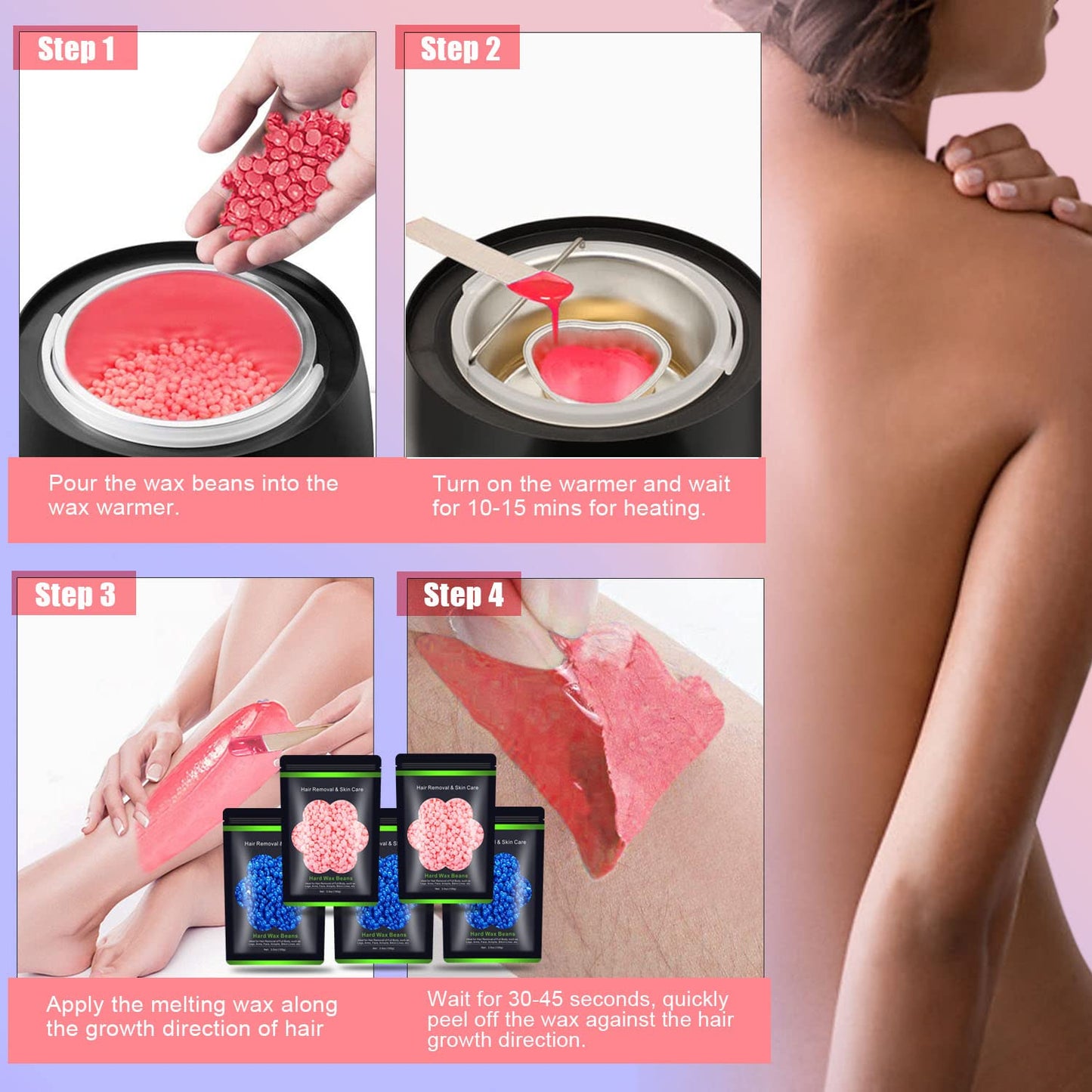 Auperwel Wax Beads for Hair Removal 1.1 lb (17.6 oz), Hard Wax Waxing Beads Kit for Sensitive Skin Brazilian, Face, Bikini, Eyebrow, Legs, Painless Beauty and Personal Care Auperwel