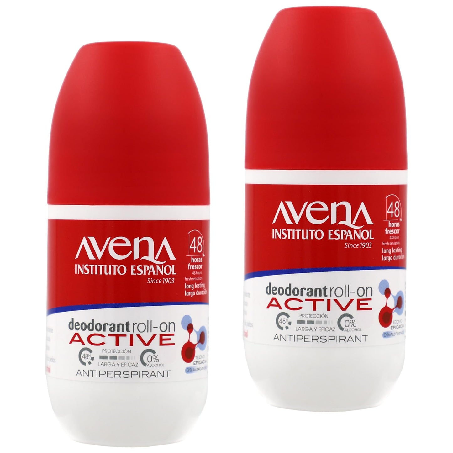 Avena Instituto Espanol Deodorant Roll-On, Active, Long-Lasting, Non-Alcohol, 2-Pack of 2.53 FL Oz each, 2 Bottles Beauty and Personal Care Avena Instituto Espanol