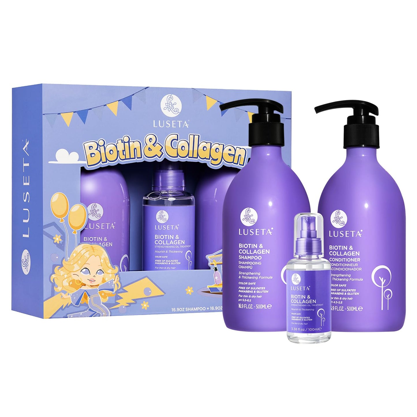 Luseta Biotin Trio Hair Care Set Moisturizing Shampoo and Conditioner Set 16.9 oz*2 and 3.38 oz Hair Serum Thickening for Thinning Damaged Dry Hair Beauty & Personal Care L LUSETA