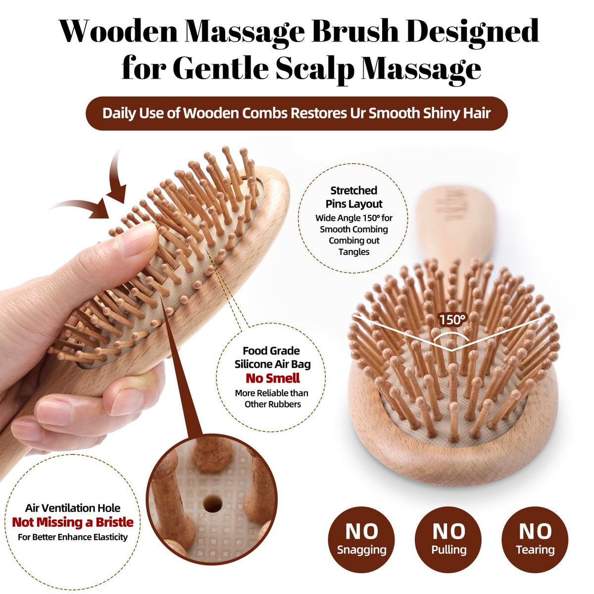 vklw Wooden Hair Brush and Comb, One-piece Design, Reduce Frizz and Static, Massage Scalp, Detangling Paddle Hairbrush for Women, Girls, Kids Beauty & Personal Care vklw