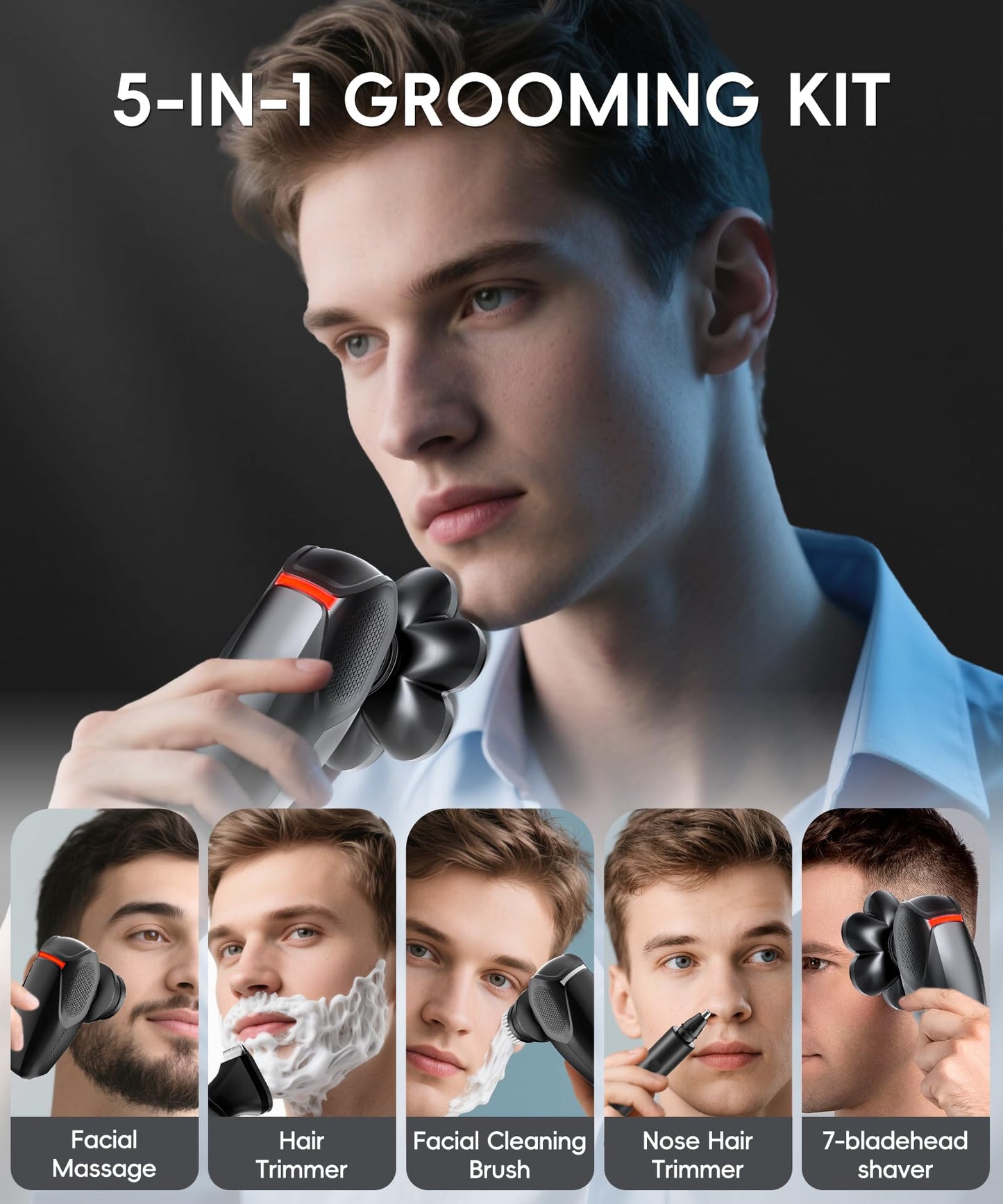 MALEGEBAZ Head Shavers for Bald Men, 5-in-1 Men's Grooming Kit, Electric 7D Rotary Head Shaver, IPX8 Waterproof Wet/Dry, Matte Black Beauty and Personal Care MALEGEBAZ