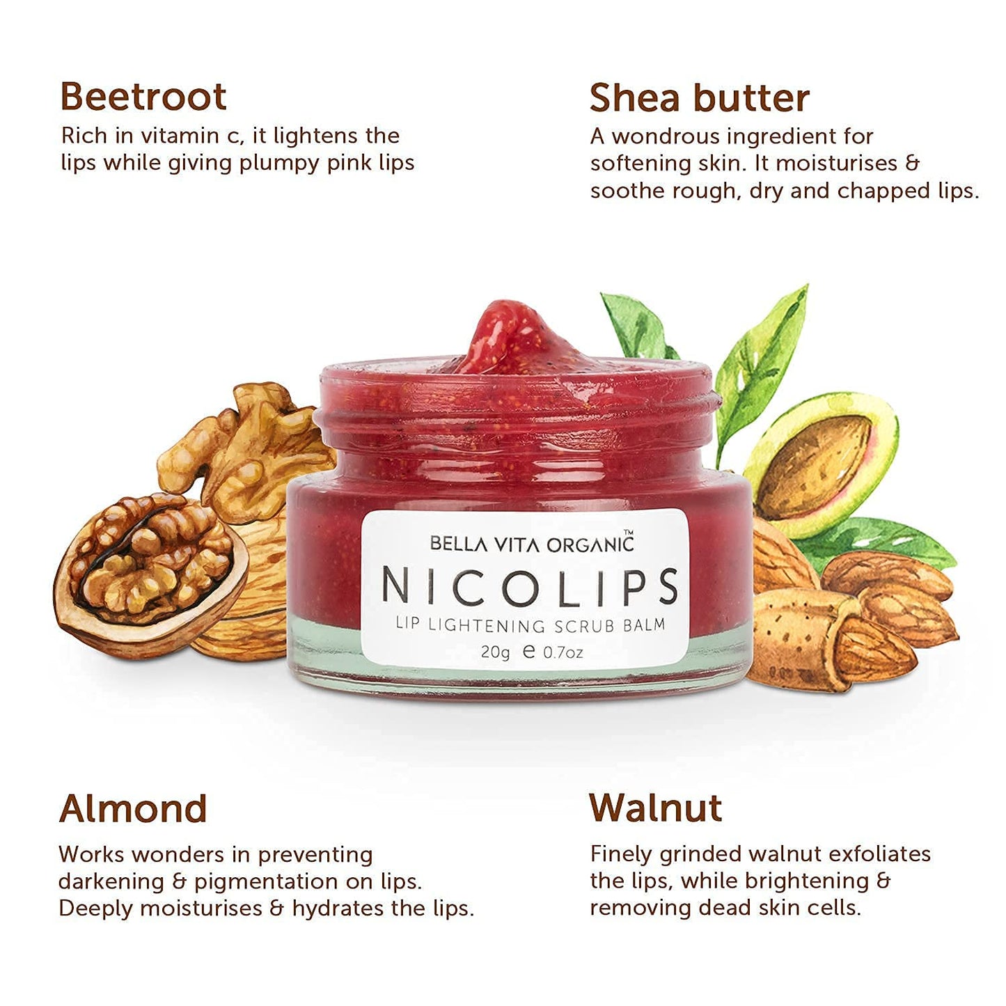 Glamorous Hub Nicolips Lip Scrub Balm Lightening And Brightening Dark Lips For Men And Women Dry Lips/Smoker/Chapped Lip & Lipstick Stains Removal Beauty and Personal Care Verem
