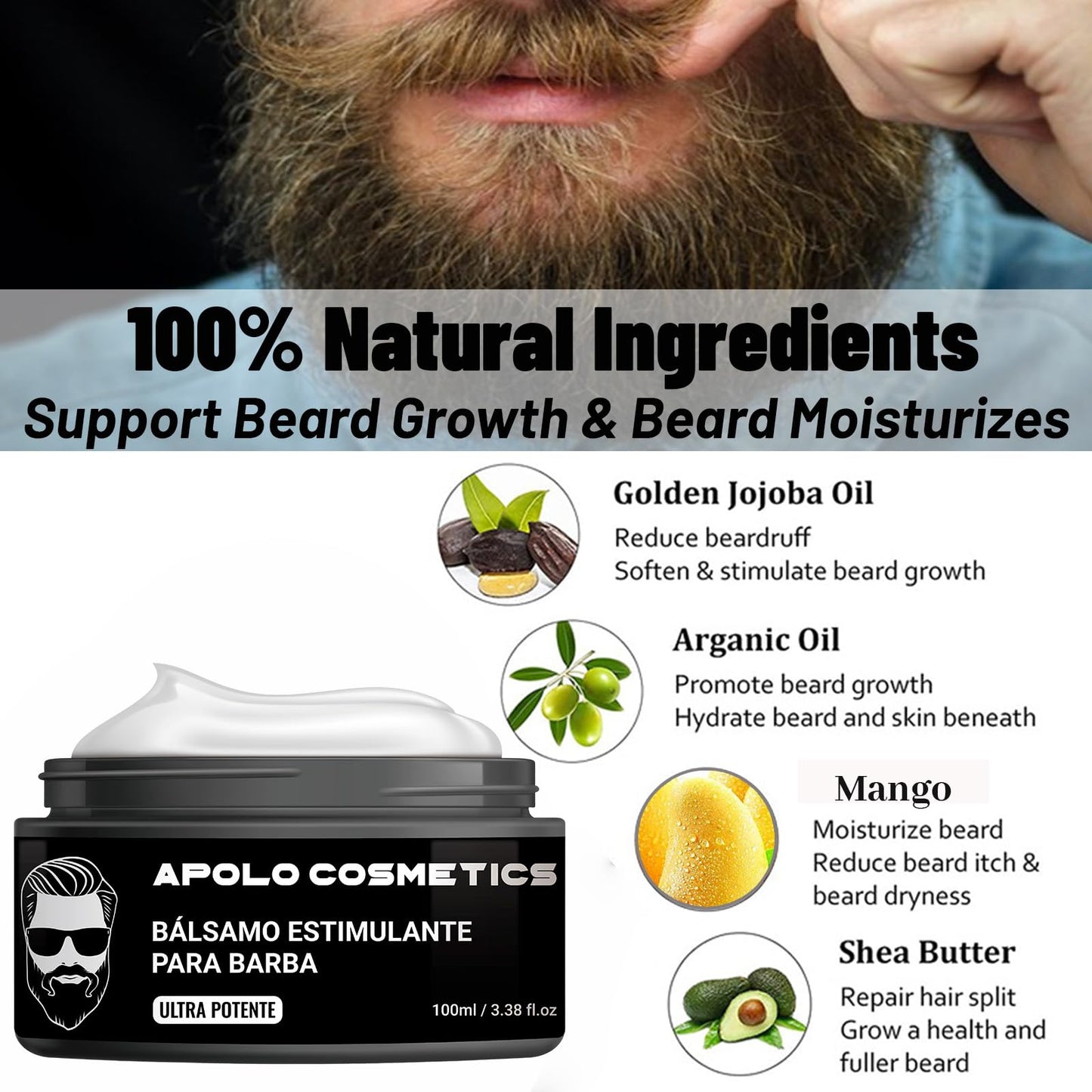 Para Barba, Shea Moisture Beard Balm for Men, Crecimiento De Barba Para Hombre, Beard Growth Vitamins, Estimulante De Barba Ultra Potente, Strengthens Beauty and Personal Care apolo cosmetics