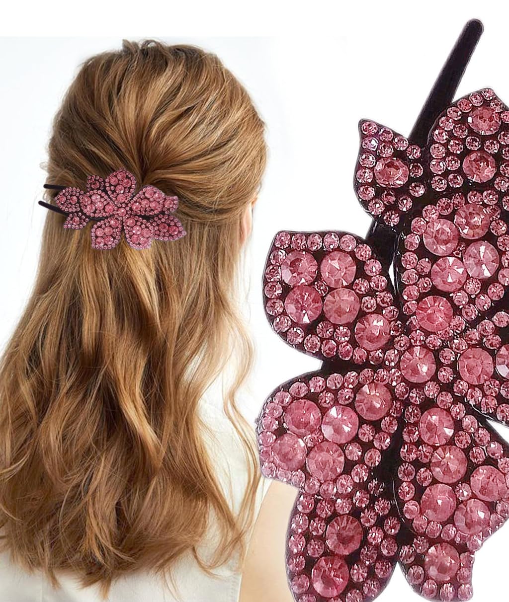 5 Pcs double flower decorative jeweled rhinestone hair clip pretty fancy floral thick crystal hair clips for women beautiful fashion designer asian Beauty & Personal Care LJC-20