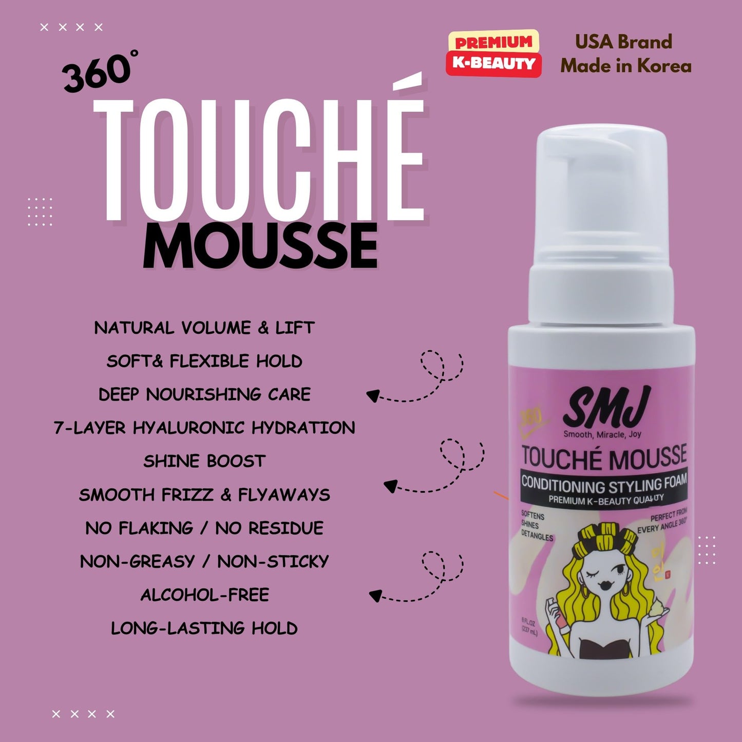 SMJ 360° TOUCHÉ MOUSSE - Curl Defining Foam | Frizz Control & Soft Flexible Hold | for Natural Hair, Braids, Crochet & Protective Styles | No Crunch Beauty & Personal Care SMJ
