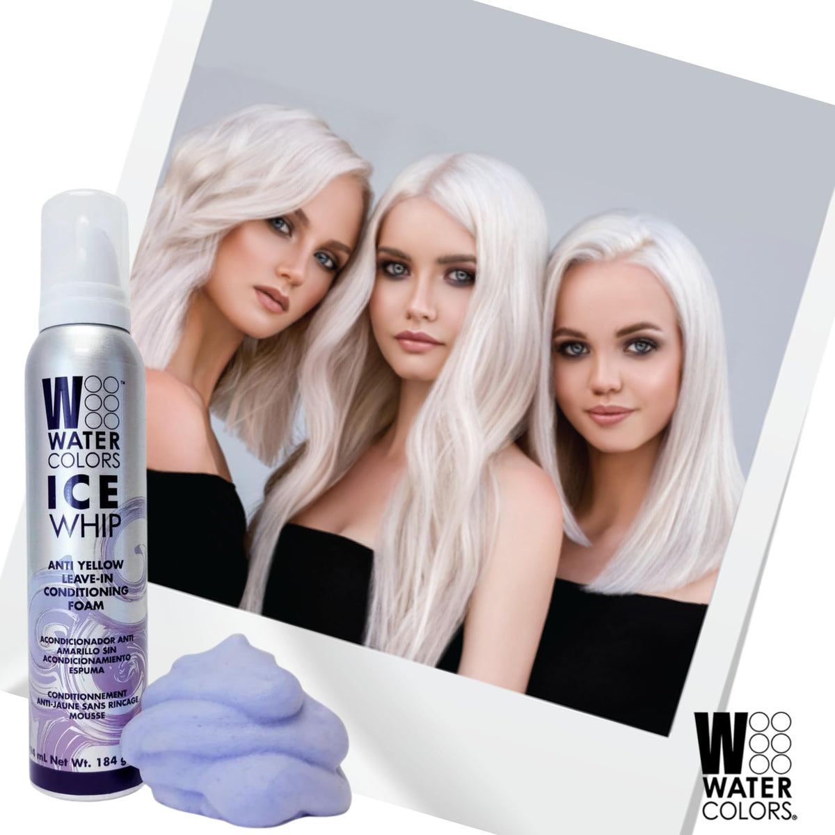 Watercolors Ice Whip Anti-Yellow Leave-In Conditioning Foam Mousse for Blonde, Platinum, Bleached, Silver, Gray, Ash & Brassy Hair - Violet Purple 6.5 Beauty & Personal Care Watercolors