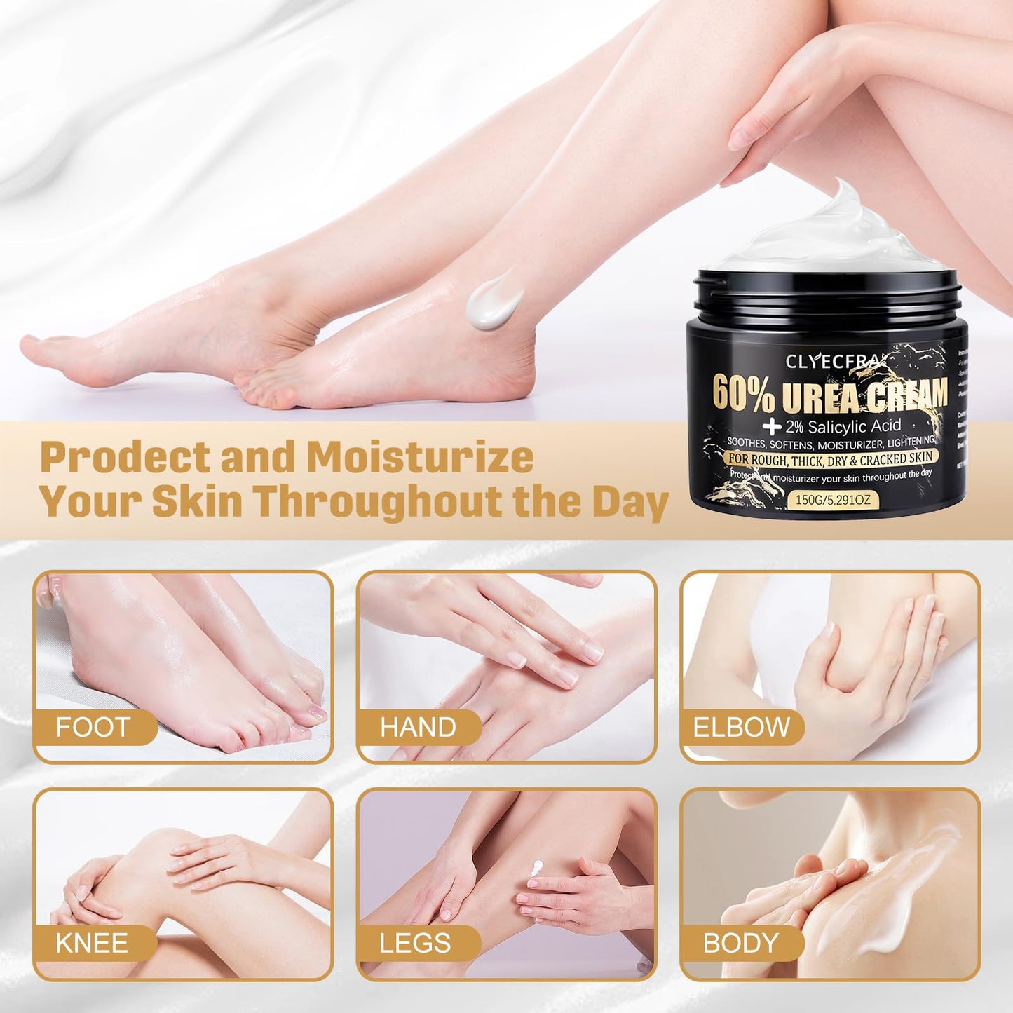 Clyecfra 2Pack 60% Urea Cream with 2% Salicylic Acid, Urea Cream 60 Percent for Feet & Hands- Maximum Strength Moisturizer for Rough, Dry, Thick Beauty and Personal Care Clyecfra