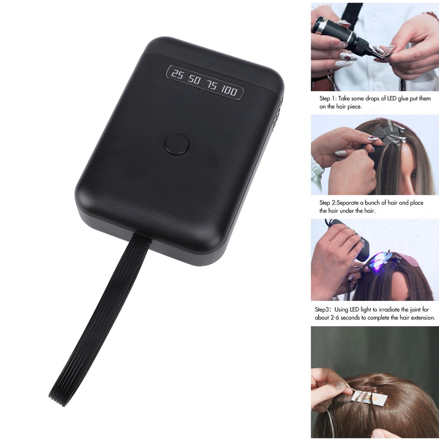 Hair Extension Glue Light, 405nm LED Light 5000mAh Rechargeable Handheld Glue Curing Lamp Hair Extension Tool for Home Hair Salon (Black) Beauty and Personal Care Tangxi