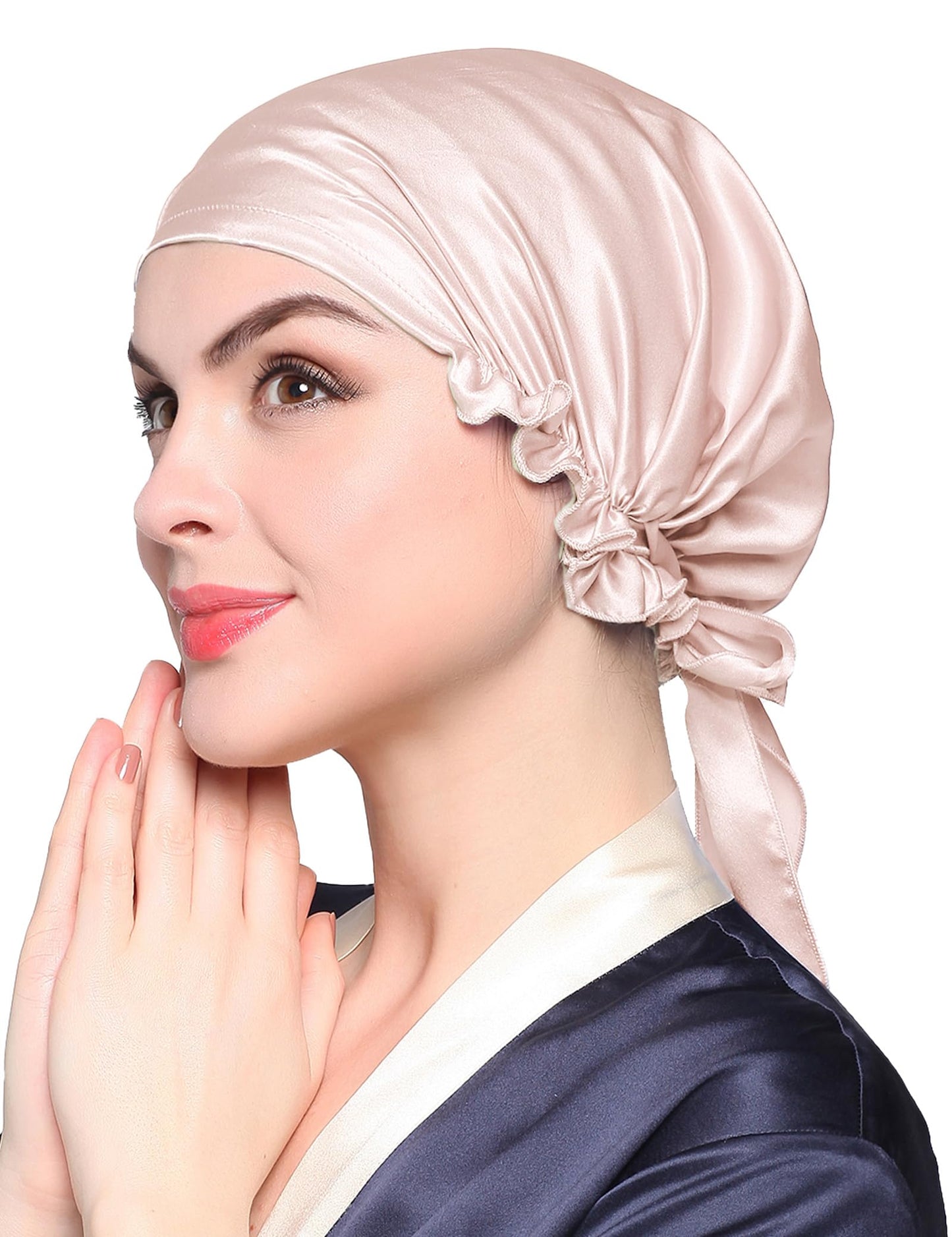 LilySilk Silk Bonnet for Sleeping Womens Sleep Cap 100% 19MM Mulberry Silk for Long Curly Hair Adjustable Stretchy Light Beige Beauty and Personal Care LilySilk