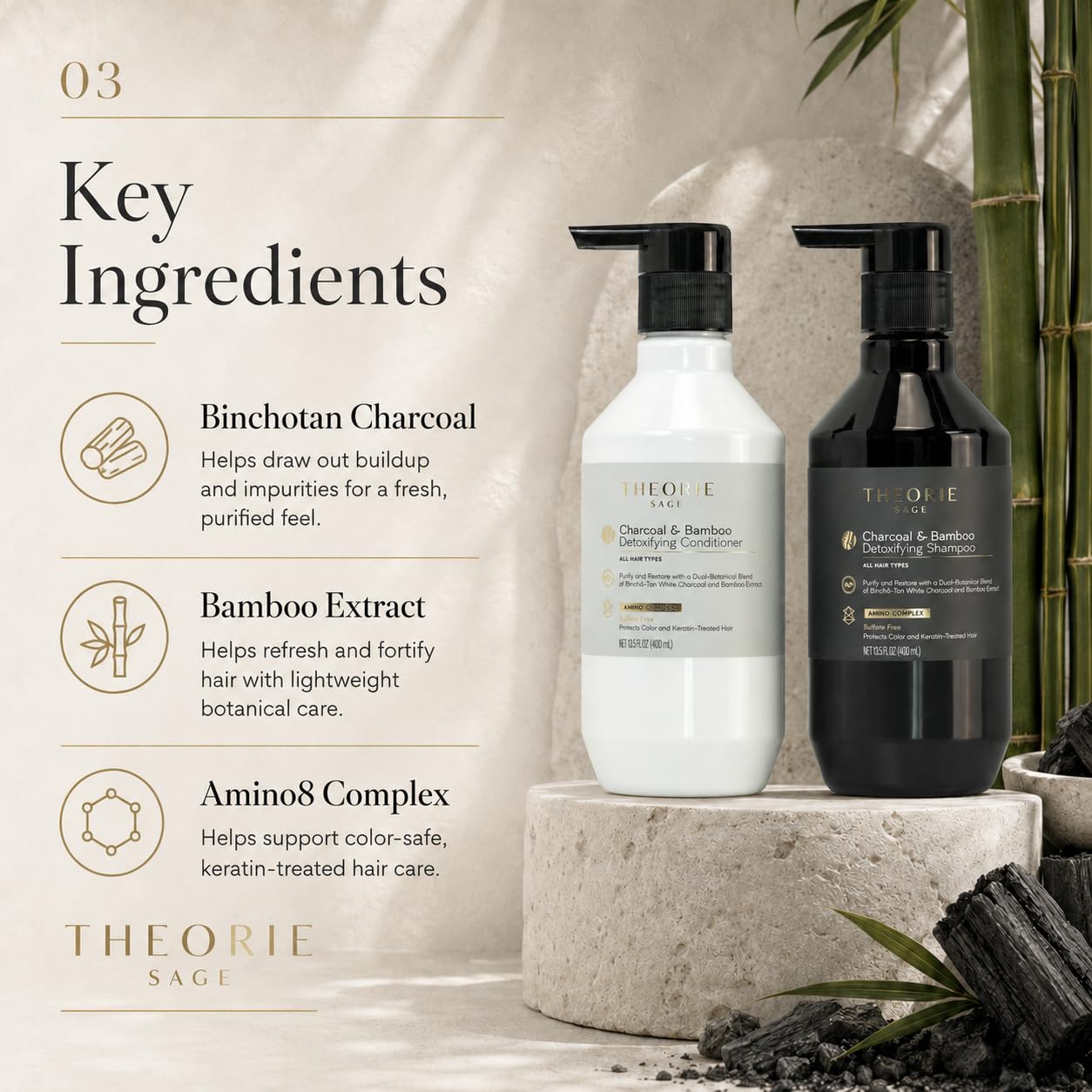 Charcoal & Bamboo Detoxifying Shampoo & Conditioner Set 13.5 fl. oz. (400ml) Beauty & Personal Care Theorie