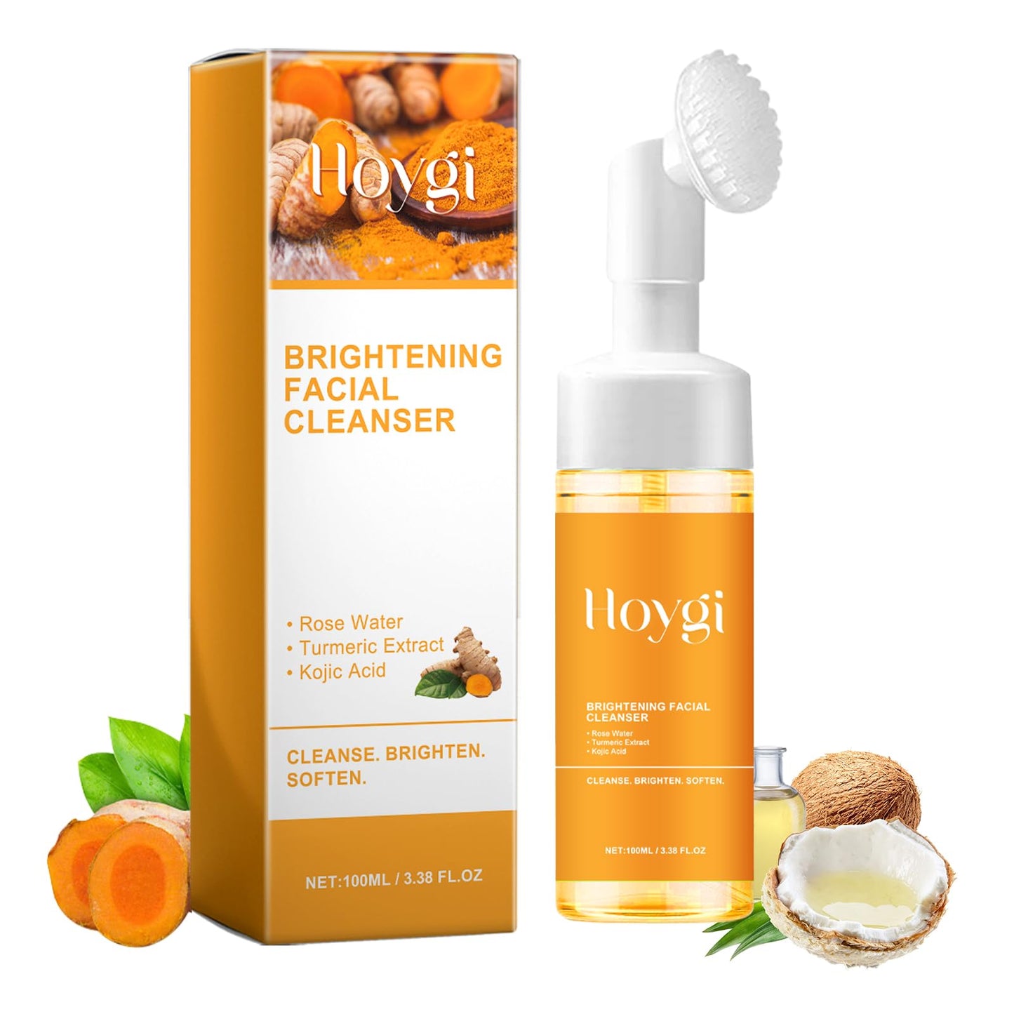 HOYGI Turmeric Face Wash with Brush, Turmeric Foaming Facial Cleanser for All Skin, 3.38 Fl Oz/pcs Beauty and Personal Care HOYGI