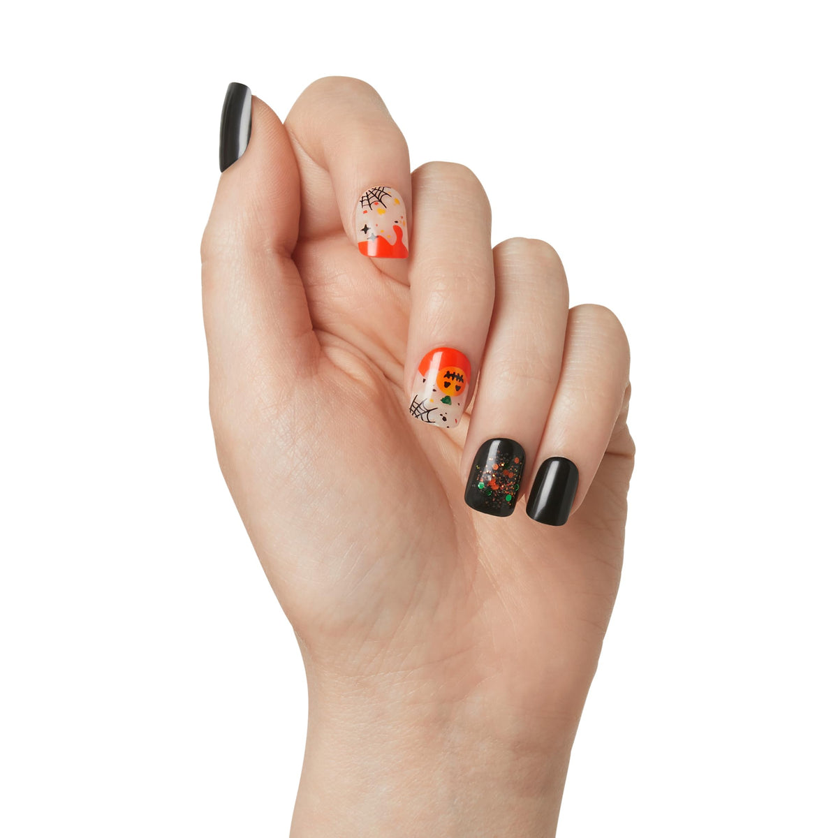 KISS imPRESS Press-On Manicure Halloween, Black, Short Length, Square Shape, PureFit Technology, Chip Proof, Smudge Proof, Waterproof, Prep Pad, Mini