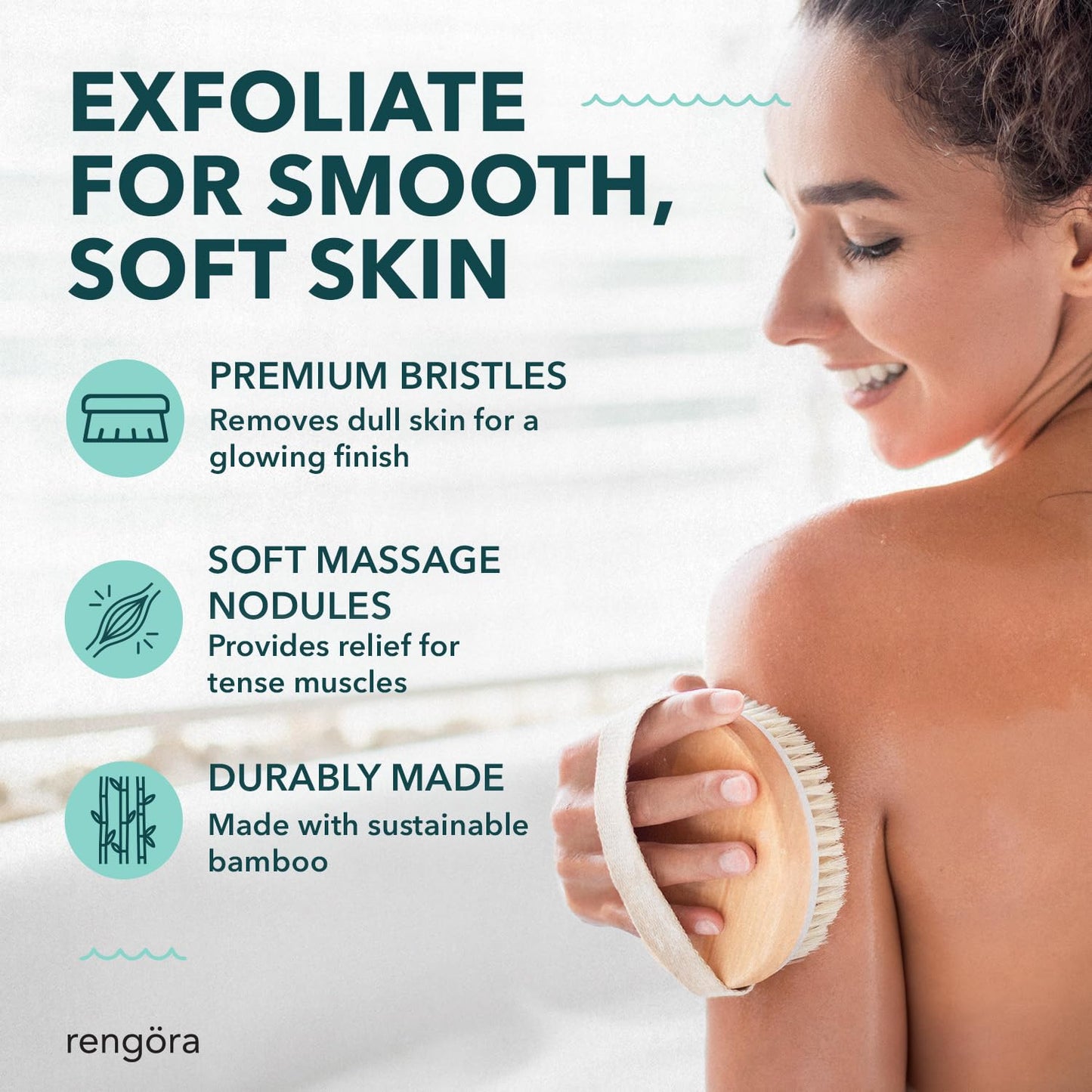 Dry Body Brush for Exfoliating - Natural Bamboo Skin Scrubber with Premium Bristles, Lymphatic Dry Brushing Body Brush for Showering, Exfoliating Tool Beauty and Personal Care rengöra