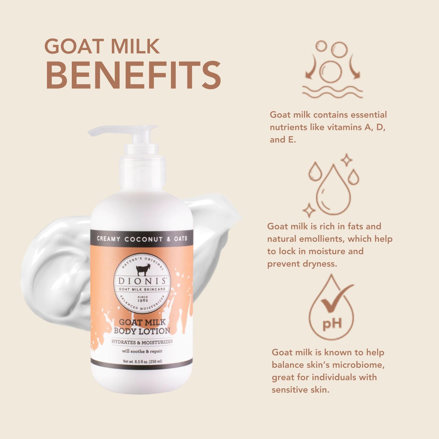 Dionis Goat Milk Body Lotion Coconut & Oats 8.5 oz (Pack of 1) Beauty & Personal Care Dionis