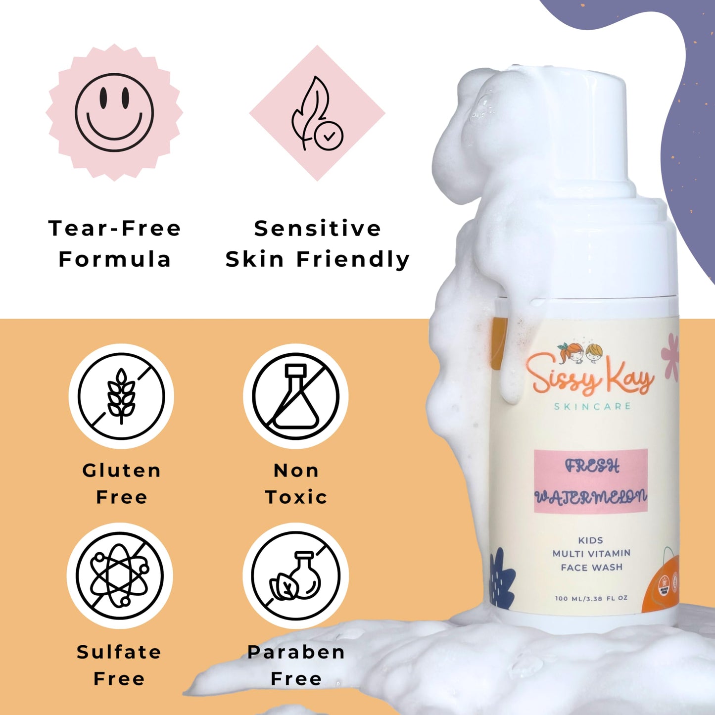 Sissy Kay Kids Face Wash - Foaming Face Wash For Kids - Gentle Skin Care - Natural Face Cleanser With Vitamin C & Vitamin E - For Girls and Boys Beauty & Personal Care Sissy Kay