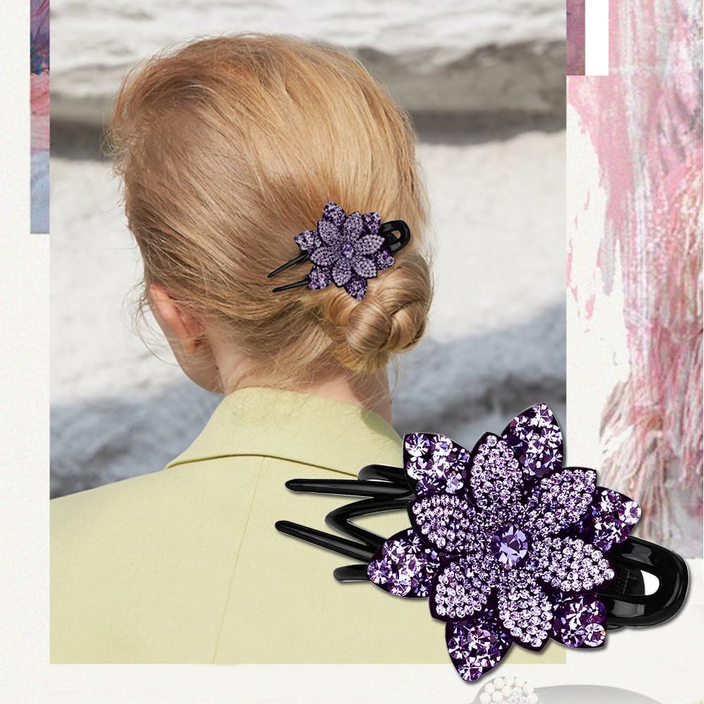 6 Pack Rhinestone Double Flower Hair Clip for Women Girls, Crystal Duckbill Clip Hairpin with Teeth Non-Slip Women Elegant Hair Dovetail Clips Beauty & Personal Care INLAZTIM