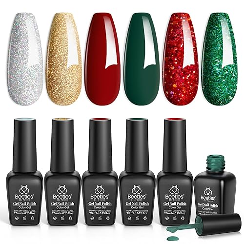 Beetles Valentines Gel Nail Polish, Red Sparkle Green Glitter Gold Silver Winter Gel Polish Dark Red Gel Polish Kits Soak Off Nail Lamp Uv LED Cured Beauty & Personal Care beetles Gel Polish