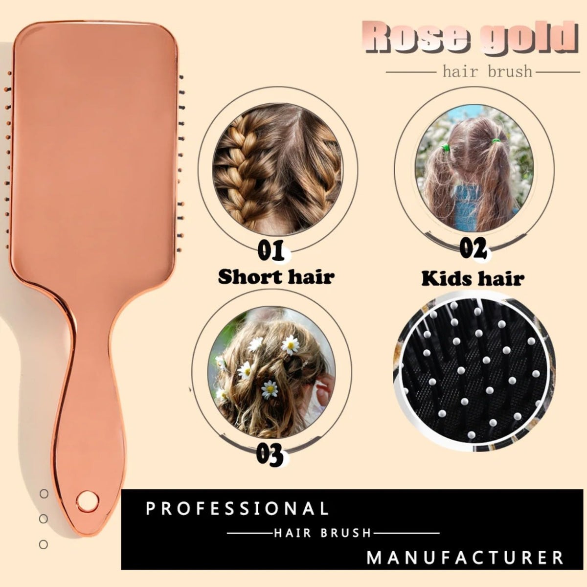 WOMB Personalized Hair Brush Bride Custom Rose Gold Airbag Mirror Finish Perfect for Young Girls Bridal Bridesmaids Party Bride, 1PCS