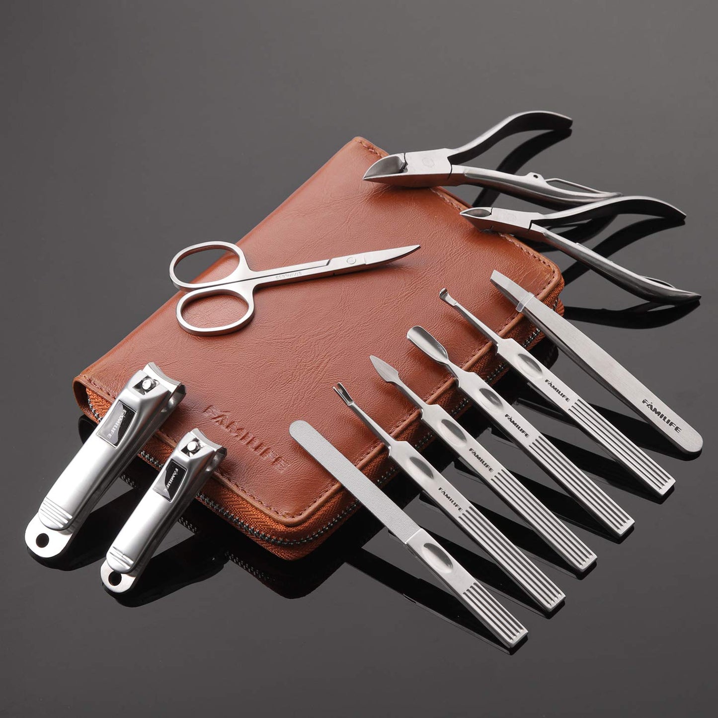 FAMILIFE Manicure Set, Professional Manicure Kit Nail Clippers Set 11 in 1 Stainless Steel Pedicure Tools Nail Kit Men Grooming Tool with Portable Beauty & Personal Care FAMILIFE