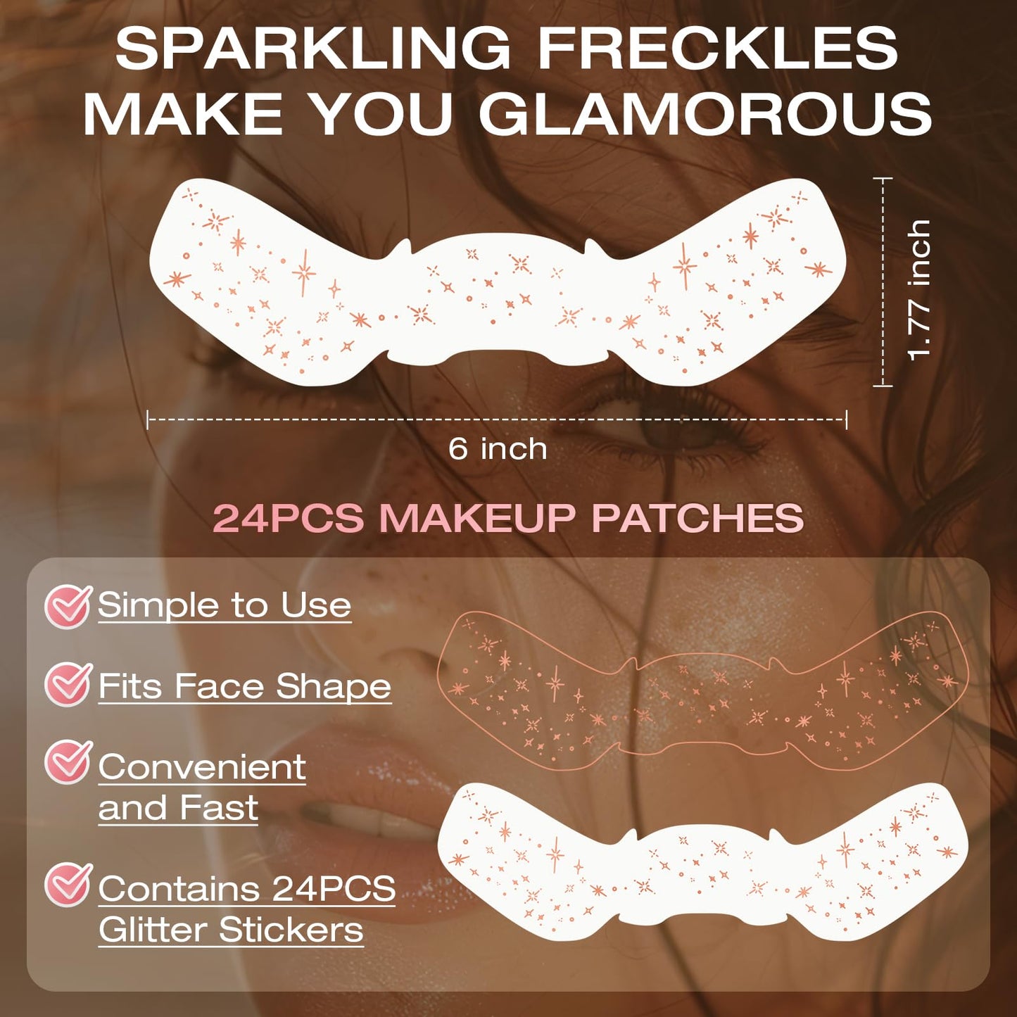 Leterly 24 Pcs Glitter Freckles Face Tattoo,Rose Gold Face Glitter Makeup Patches Cute Sparkle Freckles Patches Waterproof Makeup Speckles for Face Beauty & Personal Care Leterly