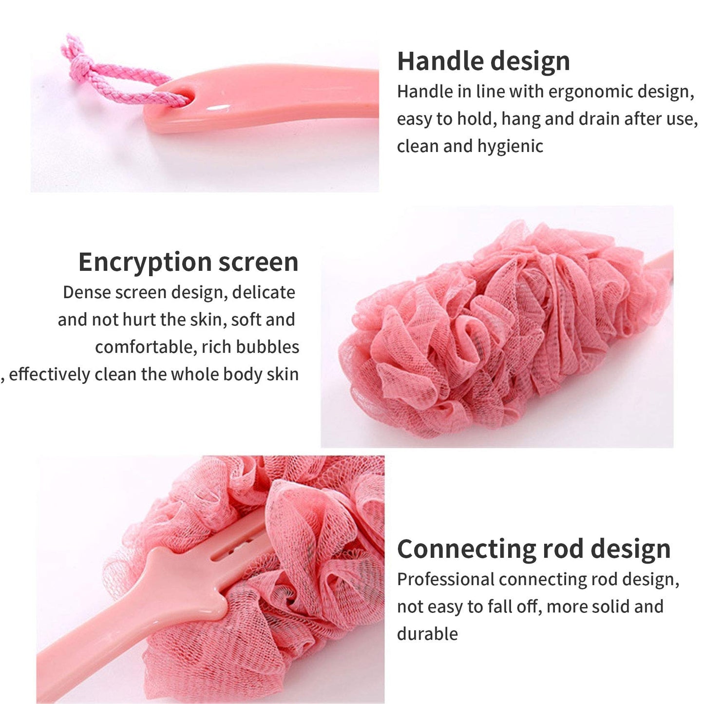 Nutteri 3 Pack Back Scrubber Long Handled Bath Brush Soft Mesh Sponge Exfoliating Body Scrub Back Cleaner Loofah Bathroom Shower Accessories for Women Beauty & Personal Care Nutteri