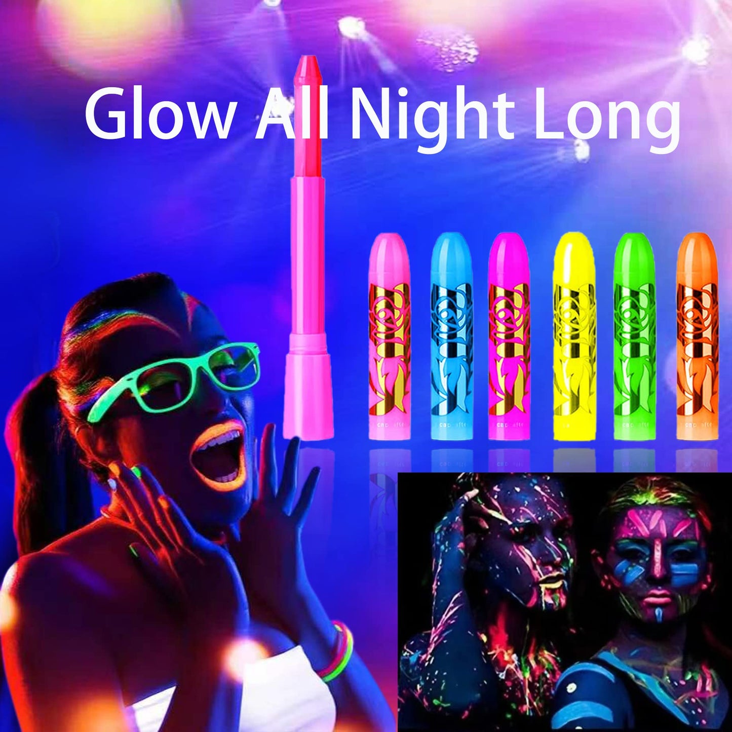 12 PCS Glow Face Body Paint, Glow In The Dark Under UV Black Light Sticks Makeup Neon Face Painting Kits for Adult Halloween Festival Accessory Glow Beauty and Personal Care eyigylyo