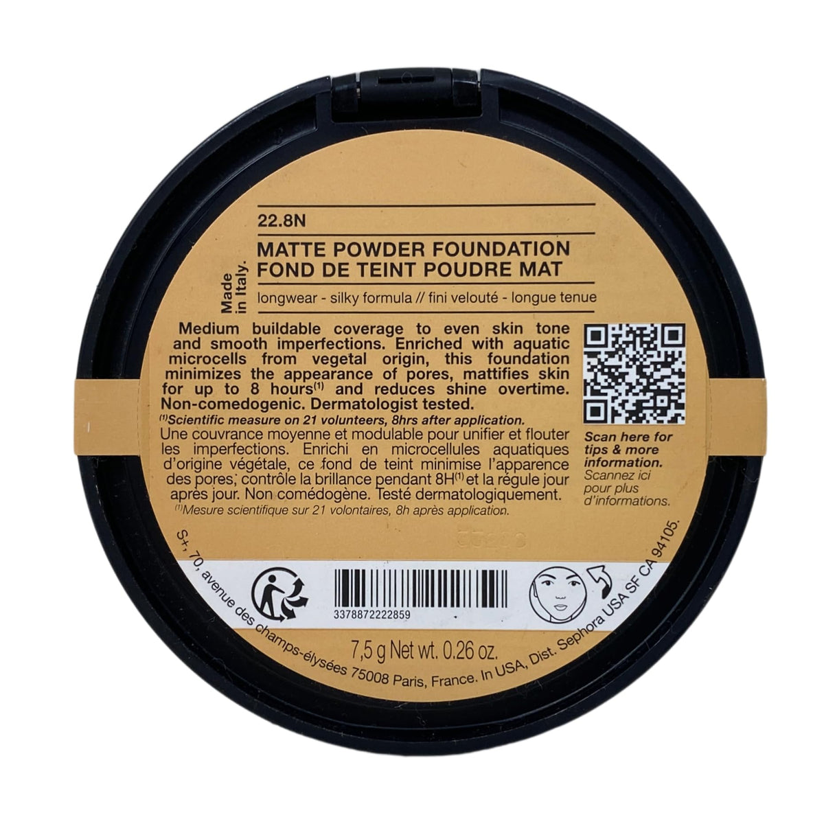 Sephora Collection Matte Powder Foundation - 22.8N (medium, neutral undertone) 0.26 oz / 7.5 g