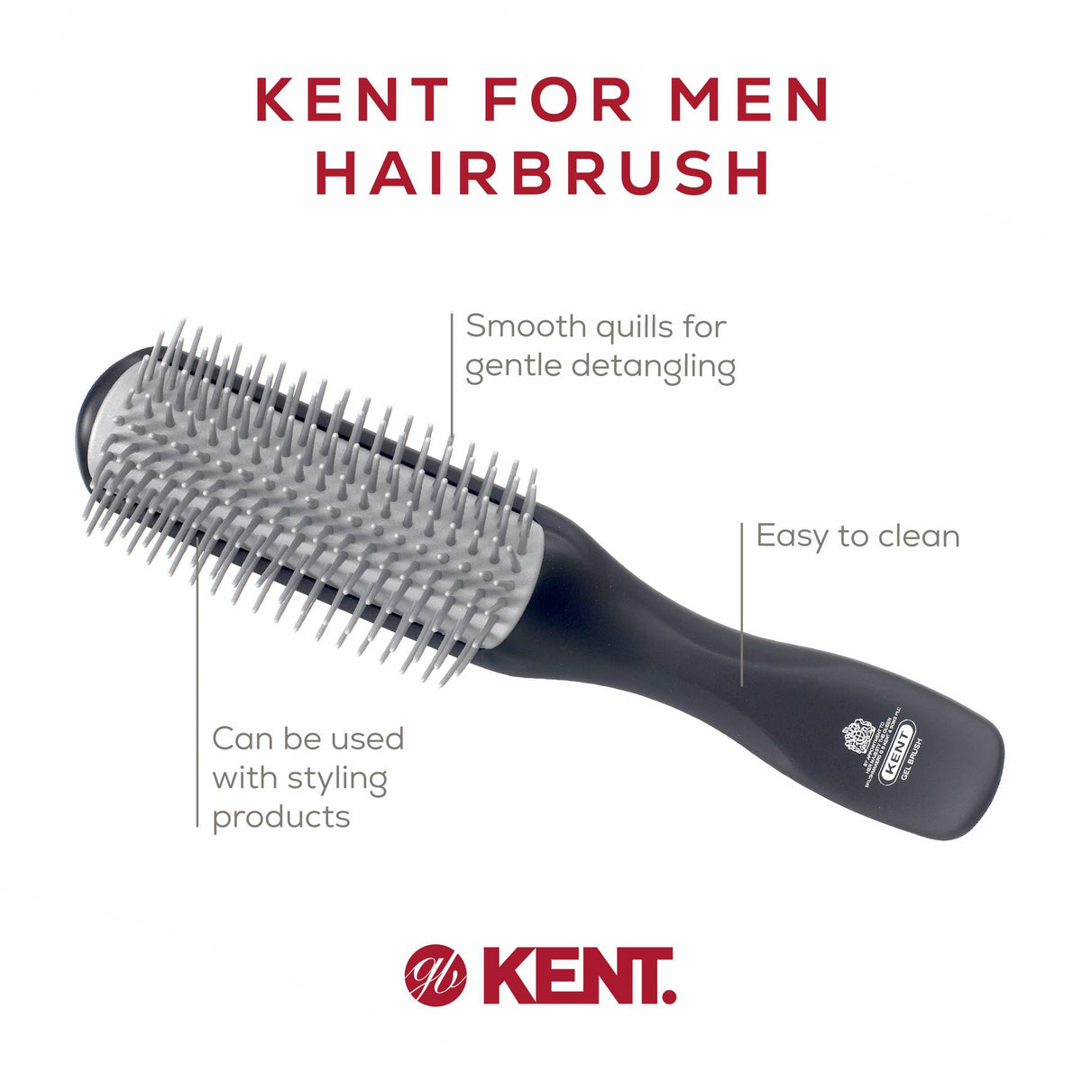 Kent KFM2 Gel Styling Hair Brush for Men - 9 Row Mens Hair Brush with Ionic Anti Static Bristles Great for a Daily Mens Styling Brush - Kent Brush