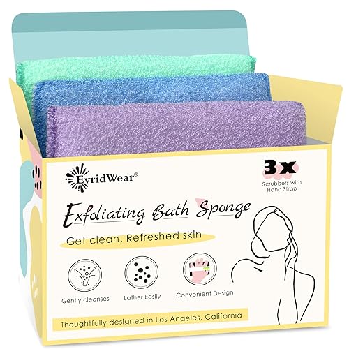 Evridwear Exfoliating Body Scrubber Heavy Exfoliating Bath Sponges for Men Women Shower Exfoliator Dead Skin Remover Loofah for Cleansing 3 Count Beauty & Personal Care Evridwear