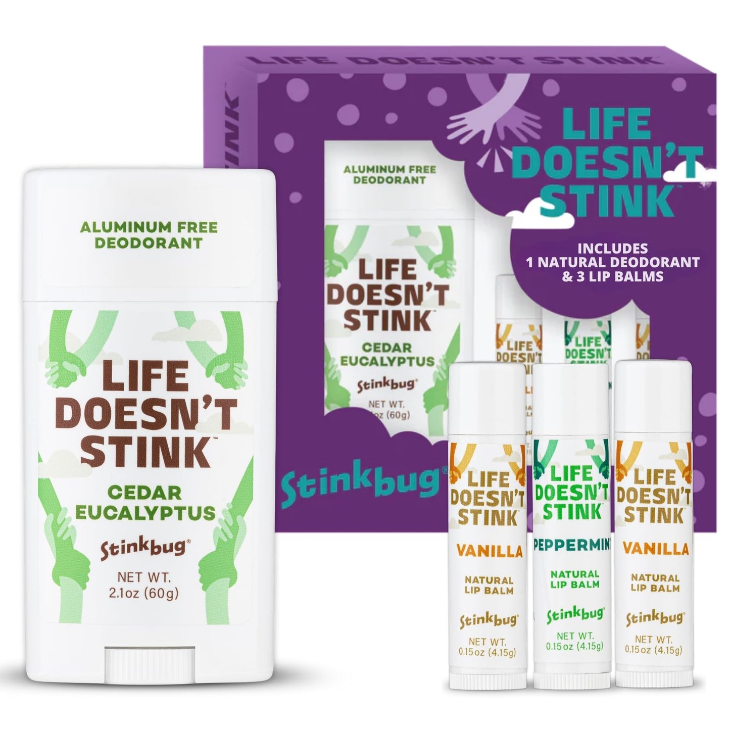 Stinkbug Naturals Organic Aluminum Free Deodorant Stick with Lip Balm, Jojoba Oil, Coconut Oil and Cocoa Butter (Includes 1 Natural Cedar Eucalyptus Beauty and Personal Care Stinkbug