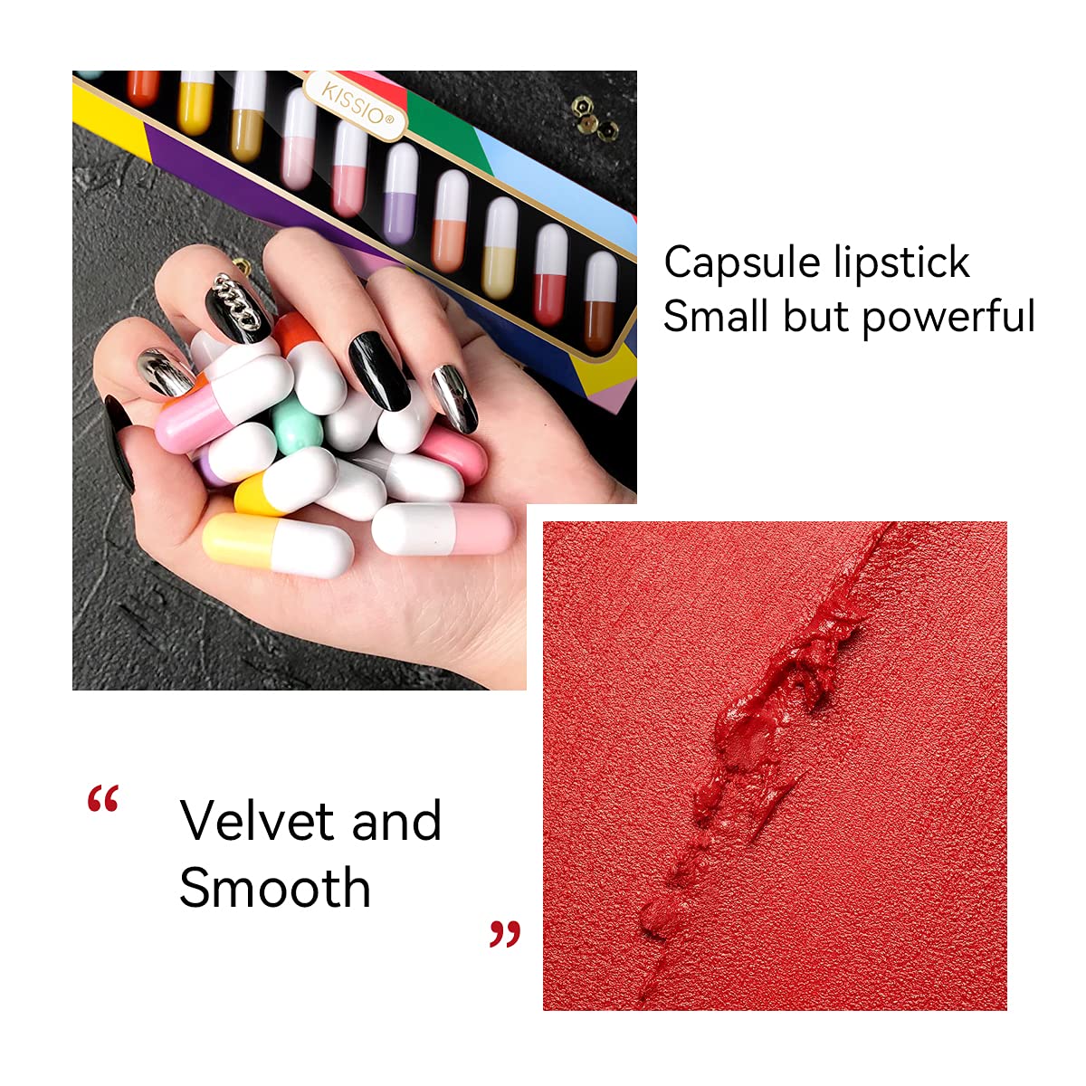 KISSIO Lipstick Set 12 Colors,Mini Matte Lipstick,Pill Lipstick Set,Waterproof Long Lasting Mini Capsules Lipstick,Travel Friendly,Cruelty Free,2.33 Beauty & Personal Care KISSIO